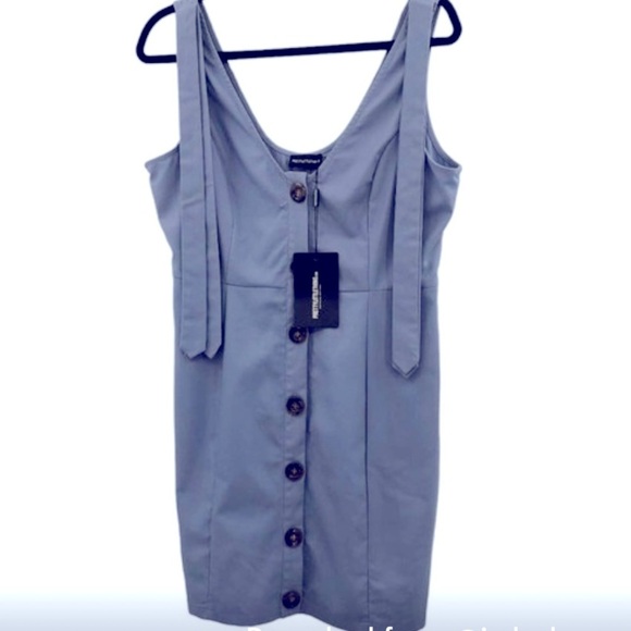 Pretty Little Thing Blue Button Front Mini Dress Size 10 - Picture 3 of 11